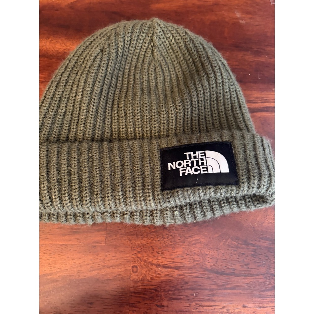 The North Face Kids Salty Dog Beanie Olive Green Knit Cuffed Logo Hat One Size